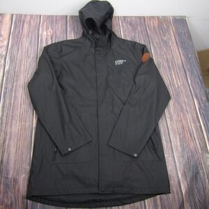 Scandinavian Explorer Coat Mens 2XL Black Hooded Rain Parka Lined Zip Pockets